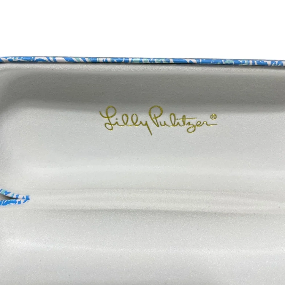 Lilly Pulitzer Eye Glass Clam Shell Case Hard Blue White Floral Pattern